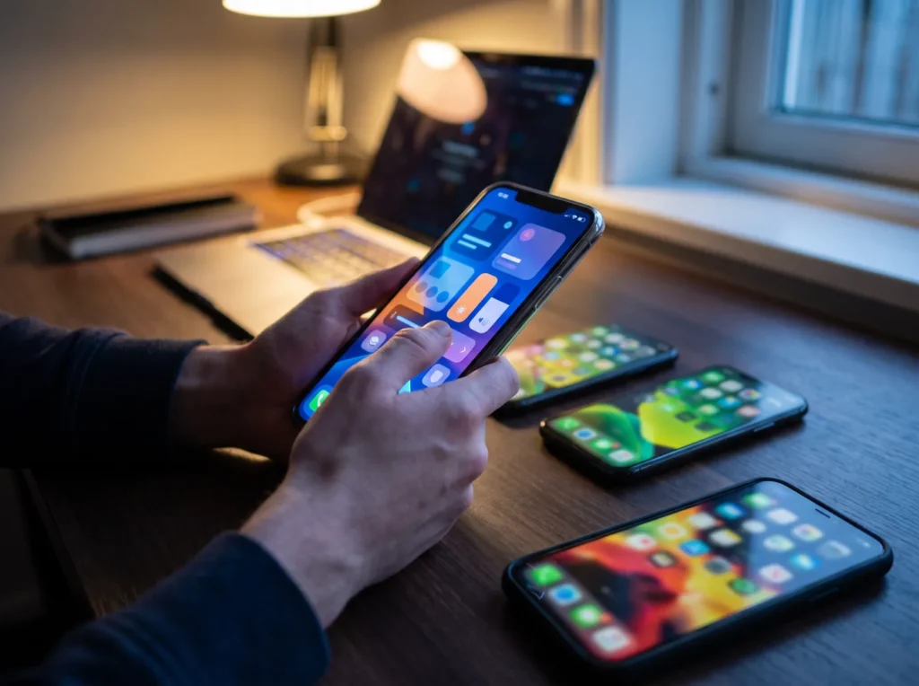 Testing a mobile app on several iPhone and Android phones