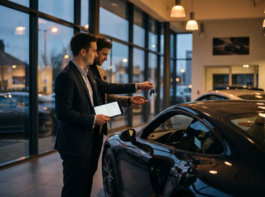 Handing over the keys of a rental car after an online quote