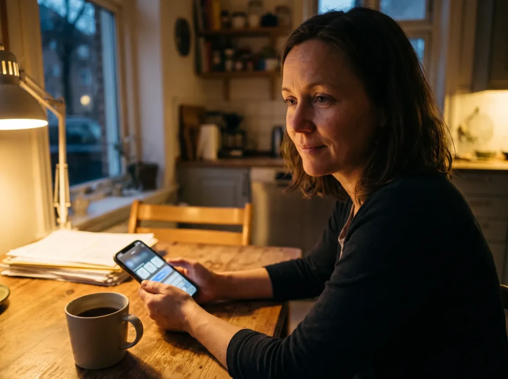 A supporter making a monthly donation on her phone at home