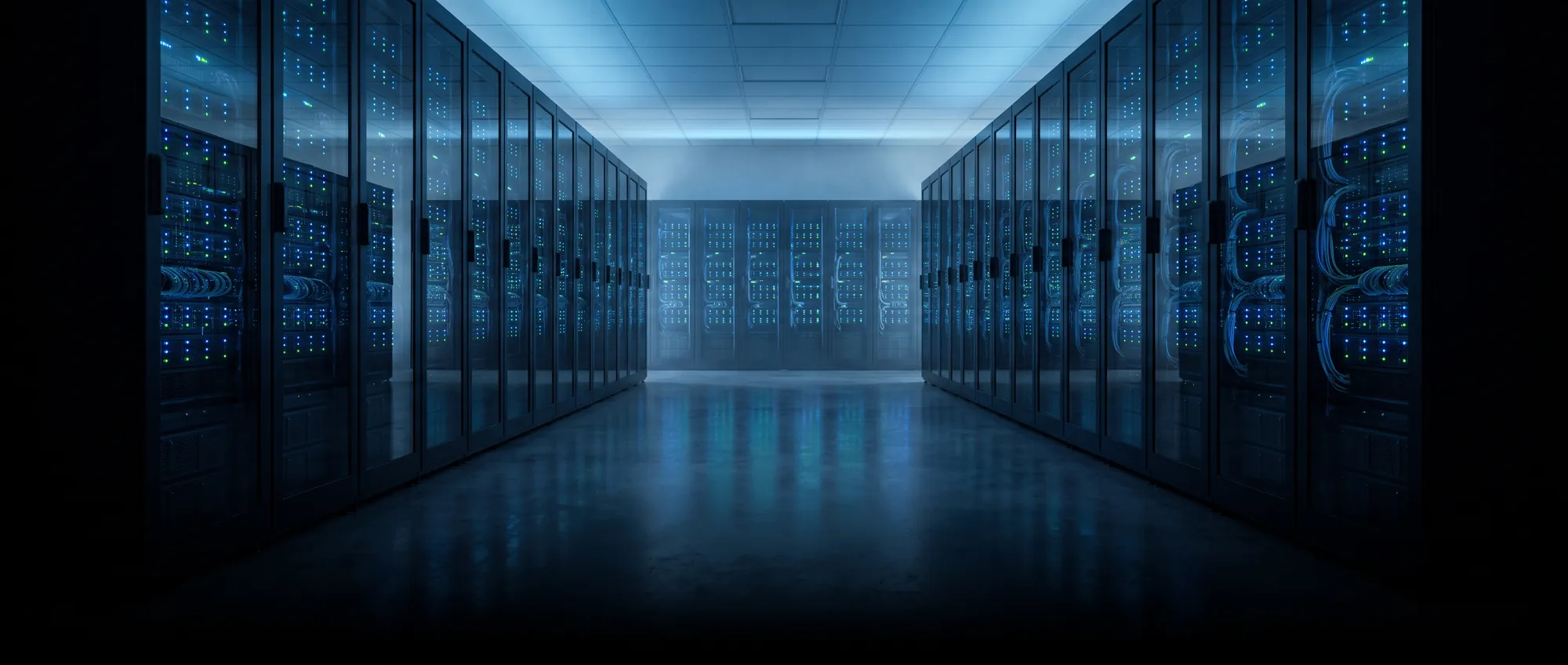 Rows of server racks in a data centre
